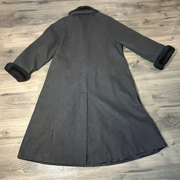 Donny Brook Womens Trench Coat Sz 14P Gray 100% Wool Lined Faux Fur Pocket - Picture 12 of 15